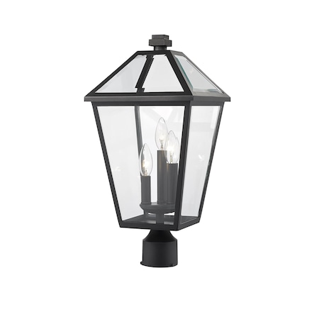 Z-Lite Talbot 3 Light Outdoor Post Mount Fixture, Black & Clear Beveled 579PHBR-BK